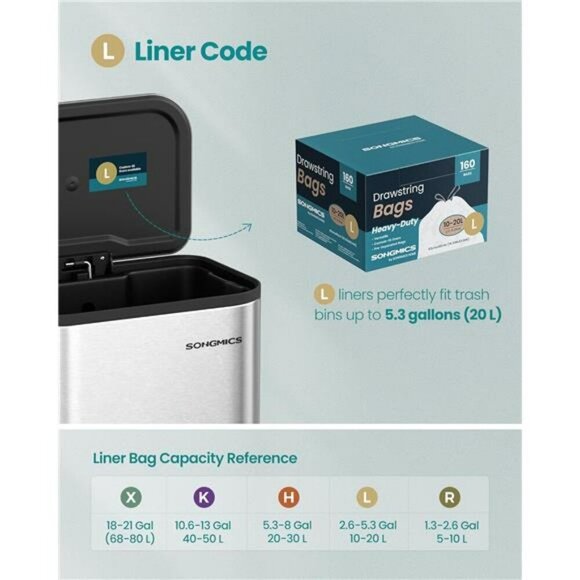 SONGMICS 5.3 Gallon Heavy Duty Trash Bags Drawstring Leakproof 160 Count - Picture 7 of 8